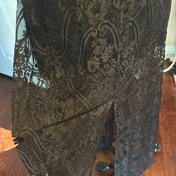 Fab’rik lace maxi dress mini slip underneath criss cross thin straps sexy slit - Picture 6 of 16